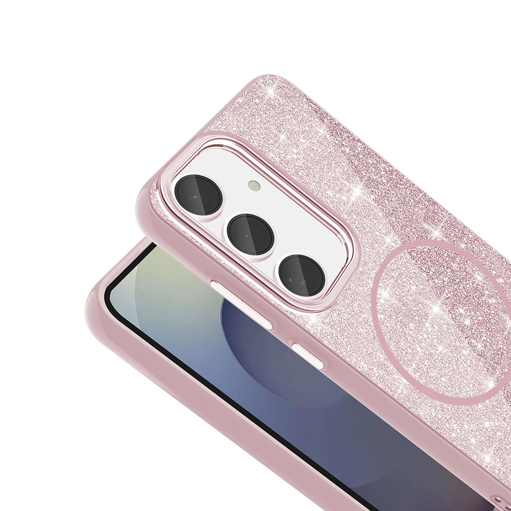 Galaxy S24 FE Kılıf M-safe Şarj Özellikli Parlayan Simli Zore Okso Kapak Gold