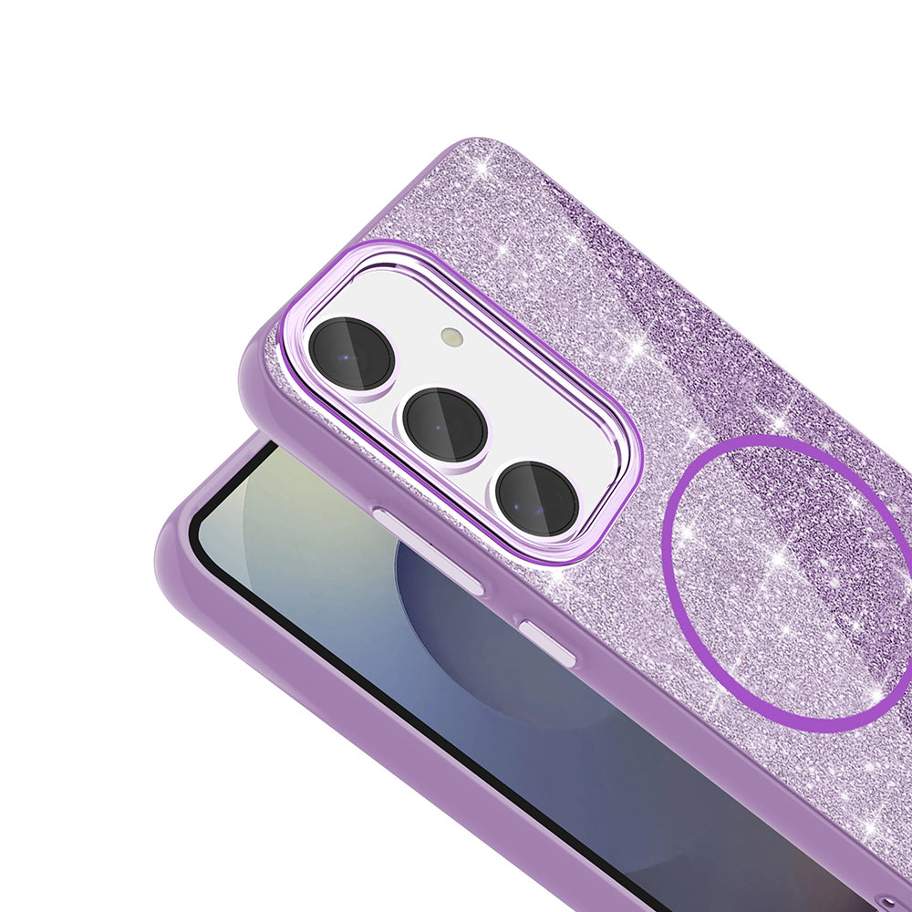 Galaxy S24 FE Kılıf M-safe Şarj Özellikli Parlayan Simli Zore Okso Kapak Gold