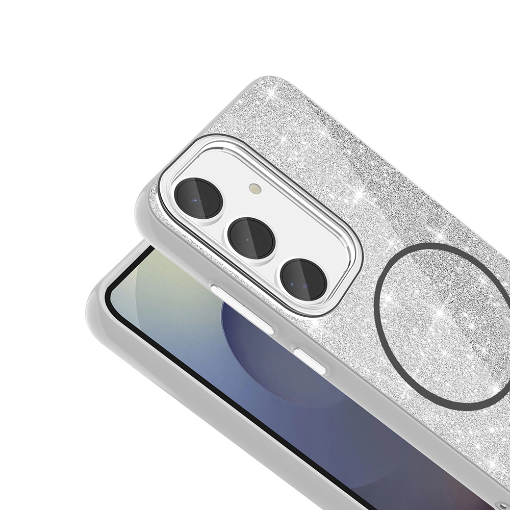 Galaxy S24 FE Kılıf M-safe Şarj Özellikli Parlayan Simli Zore Okso Kapak Siyah