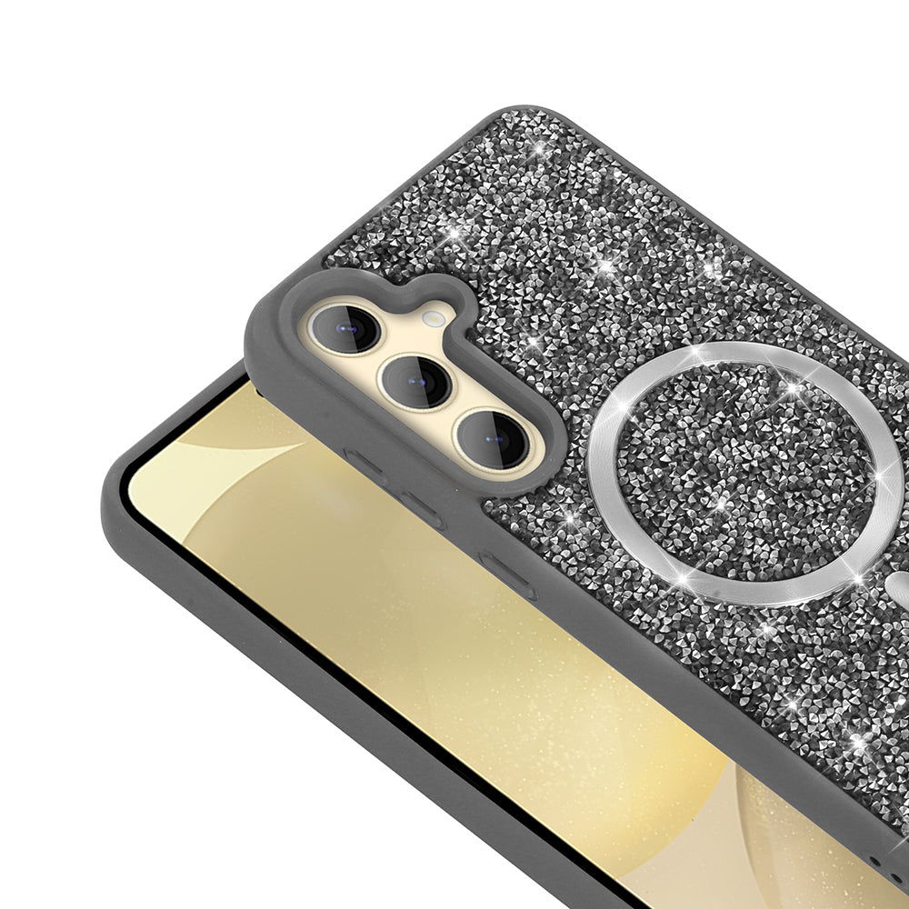 Galaxy S24 FE Kılıf Pırlanta Tasarımlı M-safe Şarj Özellikli Zore Mozaik Silikon Kapak Siyah