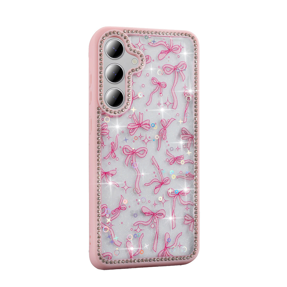 Galaxy S24 FE Kılıf Taşlı ve Simli Tasarım Zore Azra Kapak Pembe