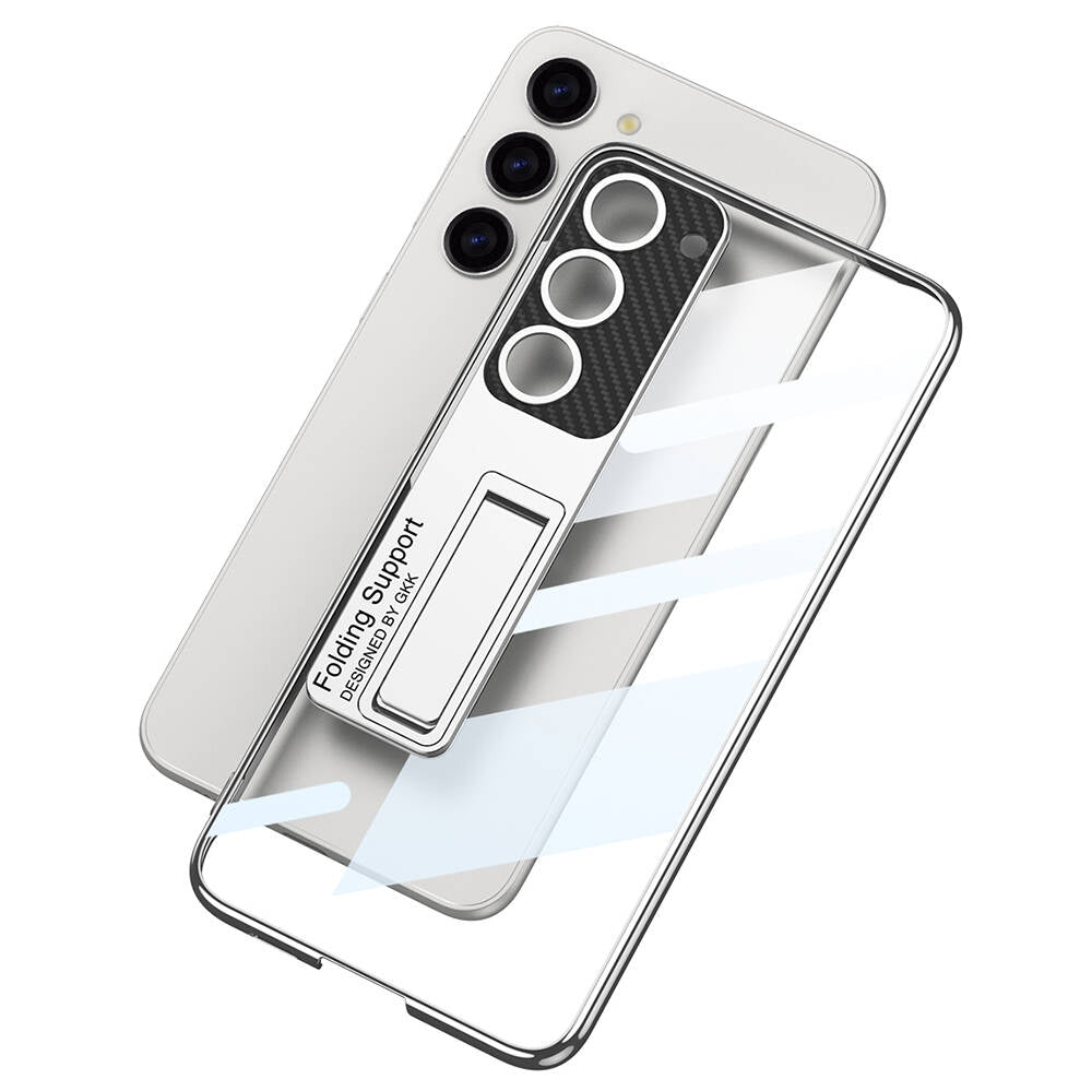 Galaxy S24 Kılıf Kamera Korumalı Şeffaf Tasarımlı Zore Lego Standlı Kapak Mürdüm