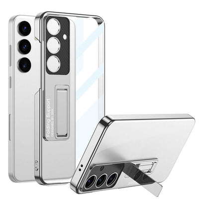 Galaxy S24 Kılıf Kamera Korumalı Şeffaf Tasarımlı Zore Lego Standlı Kapak Gümüş