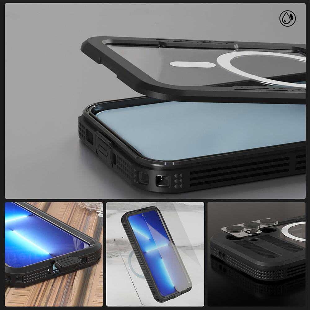 Galaxy S24 Kılıf M-safe Şarj Özellikli 1-1 Su Geçirmez Kılıf Siyah