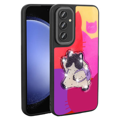 Galaxy S24 Kılıf Parlayan Kabartmalı İkonik Figürlü Zore Amas Silikon Kapak Pembe