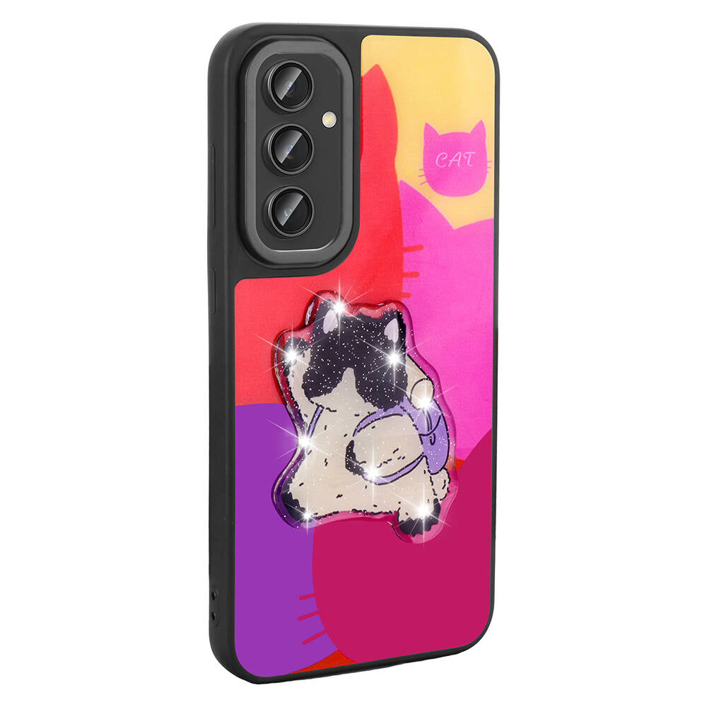 Galaxy S24 Kılıf Parlayan Kabartmalı İkonik Figürlü Zore Amas Silikon Kapak Pembe