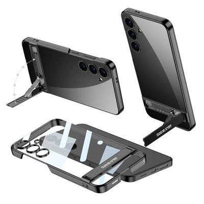 Galaxy S24 Kılıf Zore Kamera Korumalı Şeffaf Dikey Standlı Ays Kapak Siyah