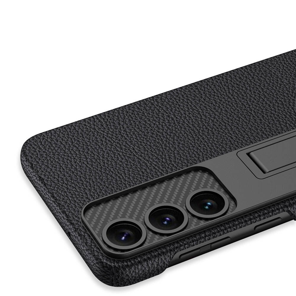 Galaxy S24 Kılıf Zore Kıpta Standlı Kapak Siyah Karbon