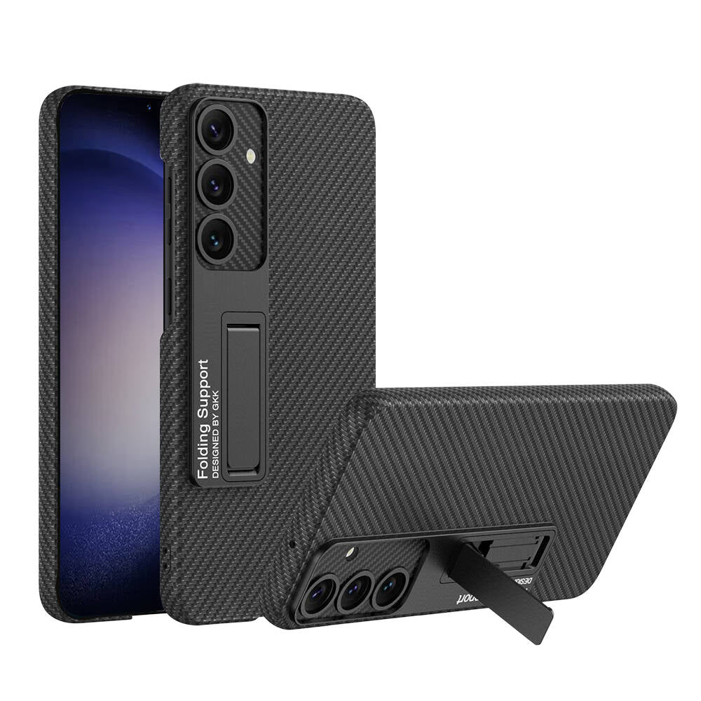 Galaxy S24 Kılıf Zore Kıpta Standlı Kapak Siyah Karbon