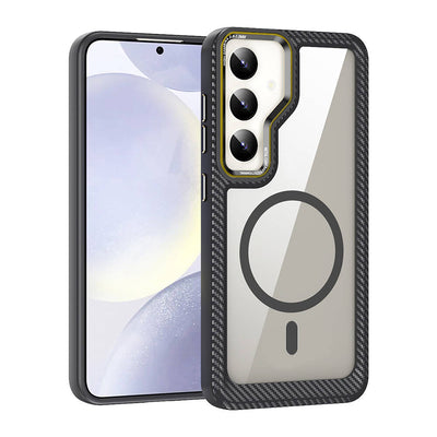 Galaxy S24 Plus Kılıf M-safe Şarj Özellikli Sert PC Karbon Fiber Kenar Tasarımlı Zore Libero Kapak Siyah