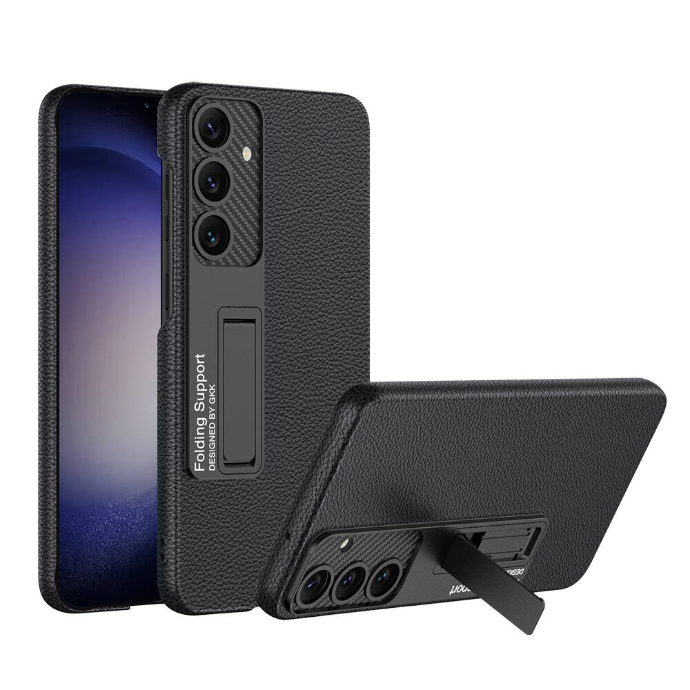 Galaxy S24 Plus Kılıf Zore Kıpta Standlı Kapak Siyah Karbon