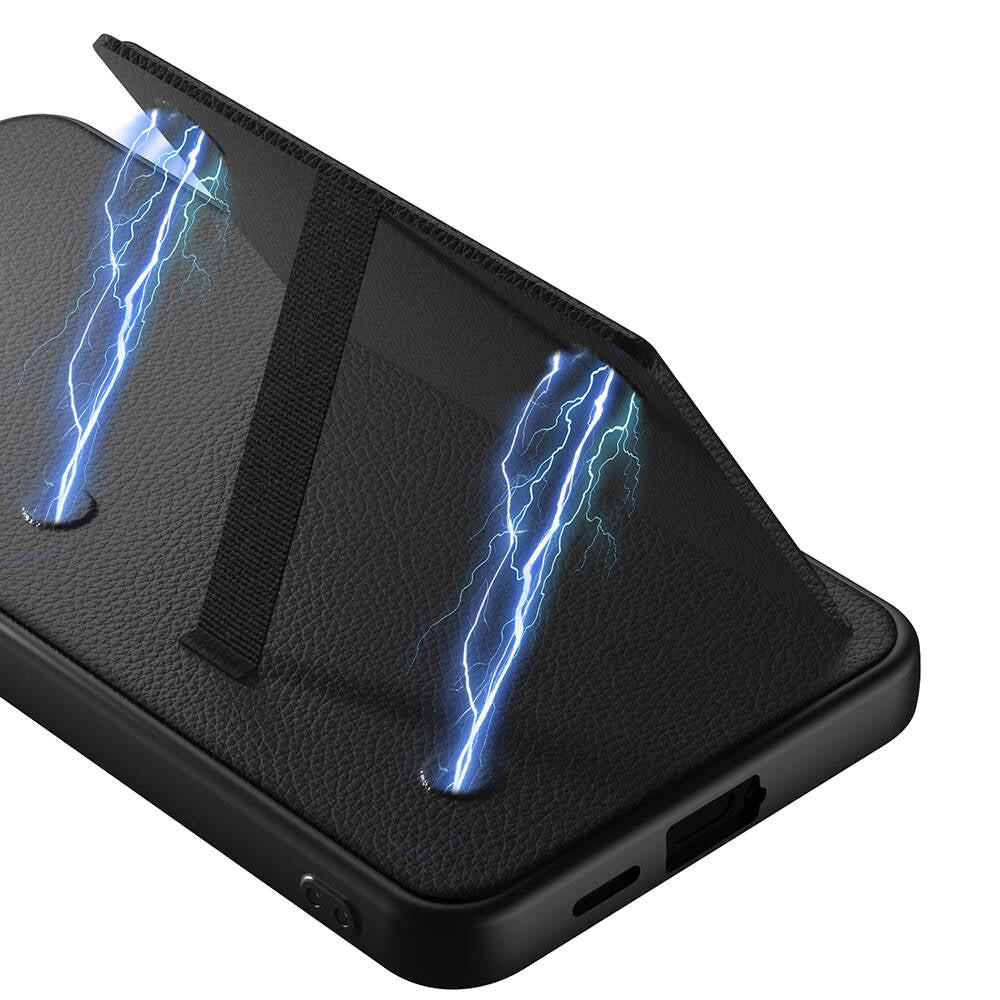 Galaxy S24 Plus Suni Deri Arka Yüzey Zore Kartlıklı Kıpta Silikon Kapak Siyah