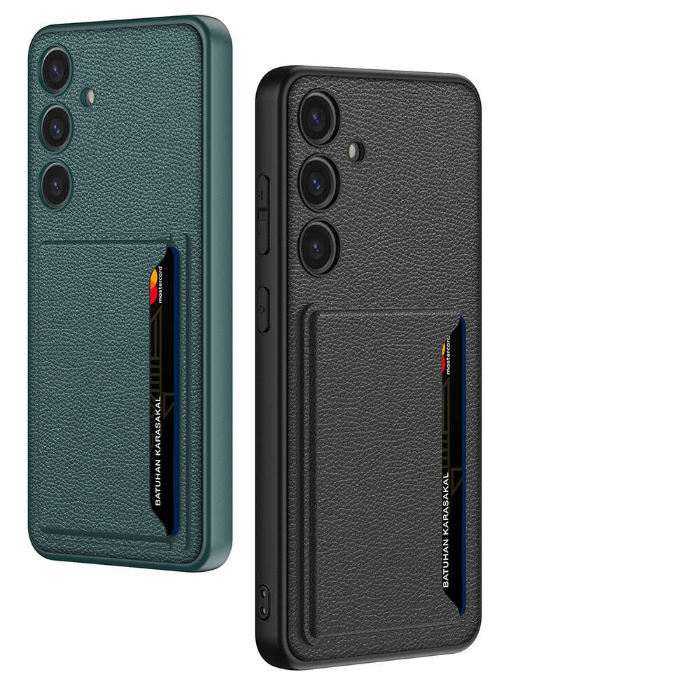 Galaxy S24 Suni Deri Arka Yüzey Zore Kartlıklı Kıpta Silikon Kapak Yeşil