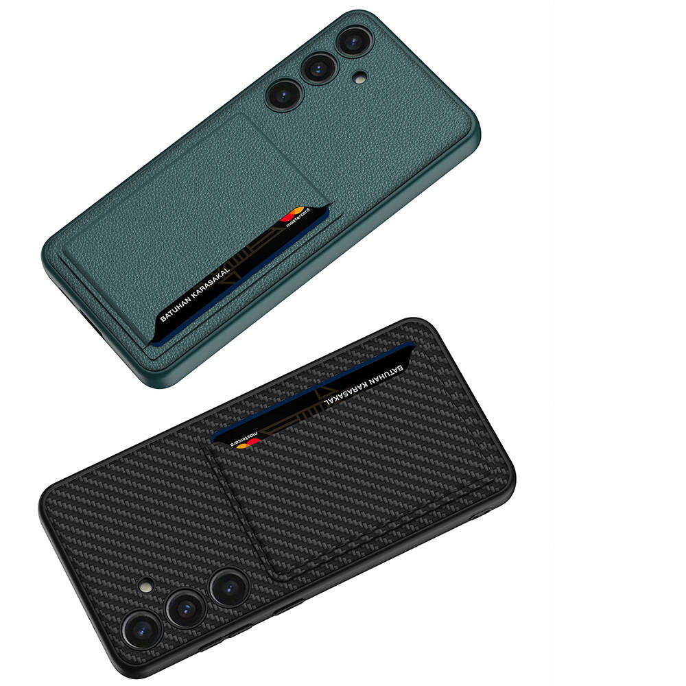 Galaxy S24 Suni Deri Arka Yüzey Zore Kartlıklı Kıpta Silikon Kapak Gümüş
