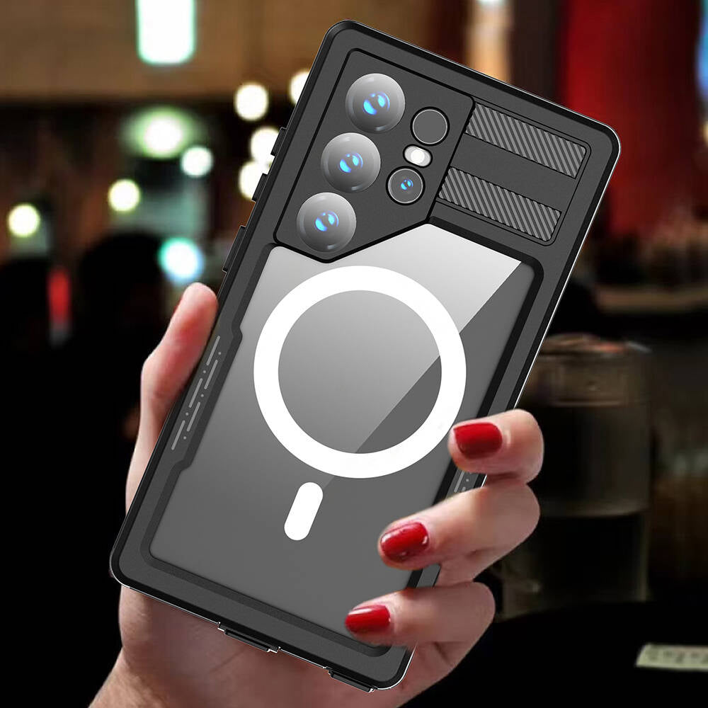 Galaxy S24 Ultra Kılıf M-safe Şarj Özellikli 1-1 Su Geçirmez Kılıf Siyah