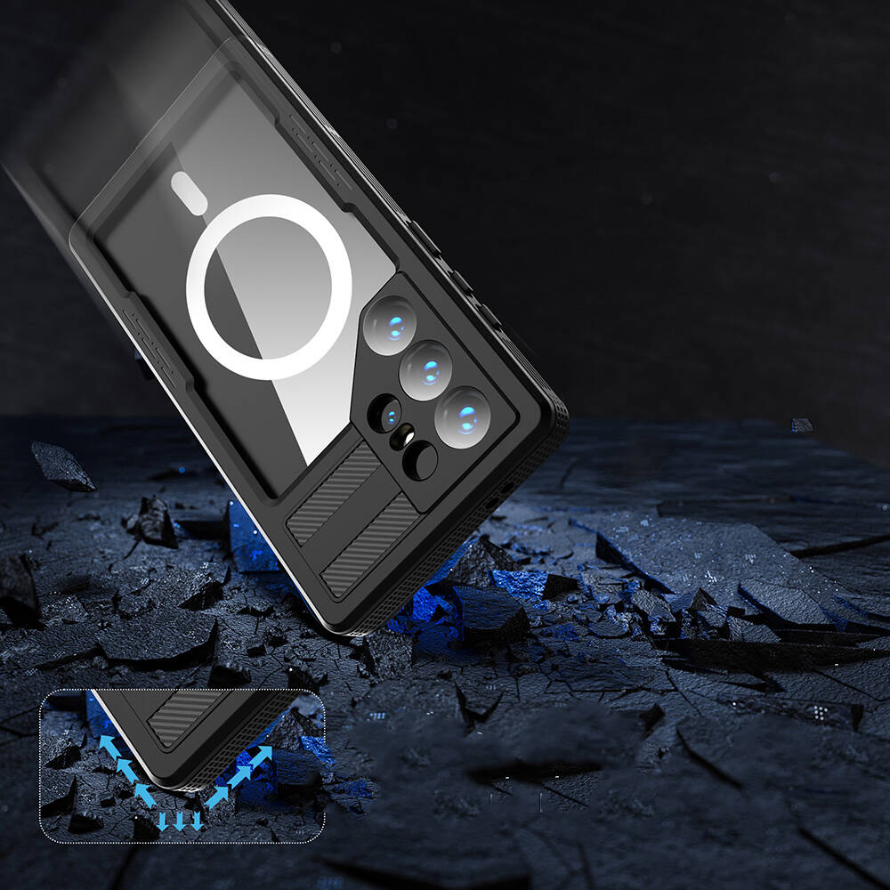 Galaxy S24 Ultra Kılıf M-safe Şarj Özellikli 1-1 Su Geçirmez Kılıf Siyah