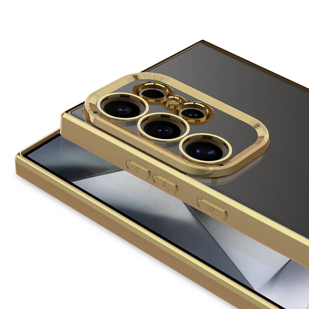 Galaxy S24 Ultra Kılıf Kamera Korumalı Logo Gösteren Zore Omega Kapak Gold