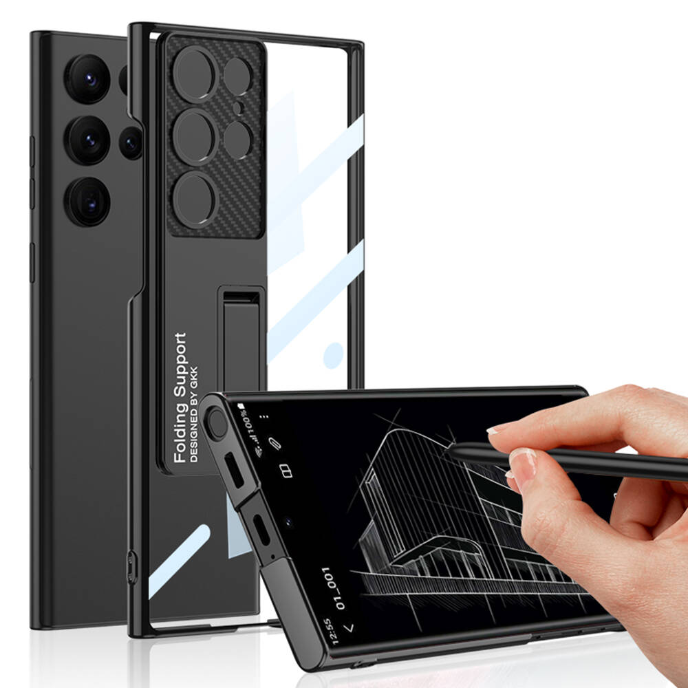 Galaxy S24 Ultra Kılıf Kamera Korumalı Şeffaf Tasarımlı Zore Lego Standlı Kapak Mürdüm