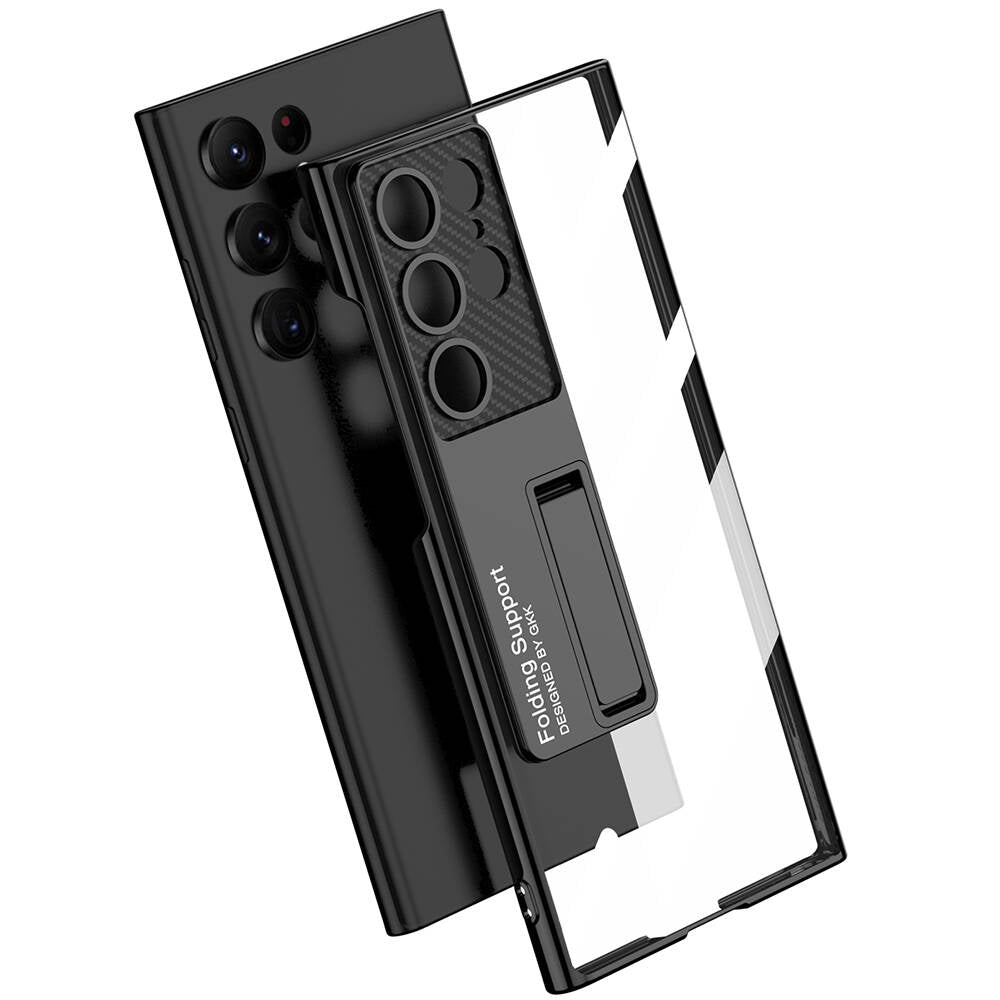 Galaxy S24 Ultra Kılıf Kamera Korumalı Şeffaf Tasarımlı Zore Lego Standlı Kapak Siyah
