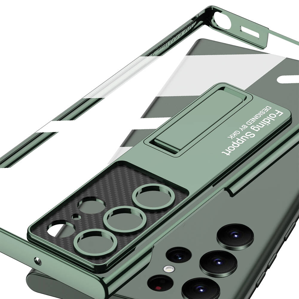 Galaxy S24 Ultra Kılıf Kamera Korumalı Şeffaf Tasarımlı Zore Lego Standlı Kapak Siyah