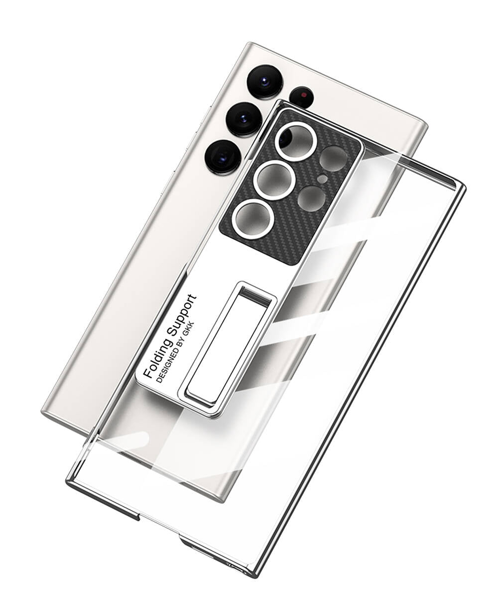 Galaxy S24 Ultra Kılıf Kamera Korumalı Şeffaf Tasarımlı Zore Lego Standlı Kapak Siyah