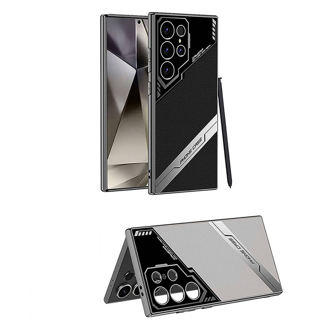 Galaxy S24 Ultra Kılıf Kamera Korumalı Suni Deri Tasarım Zore Yeni Seri Procase Kapak Titanyum-Gri