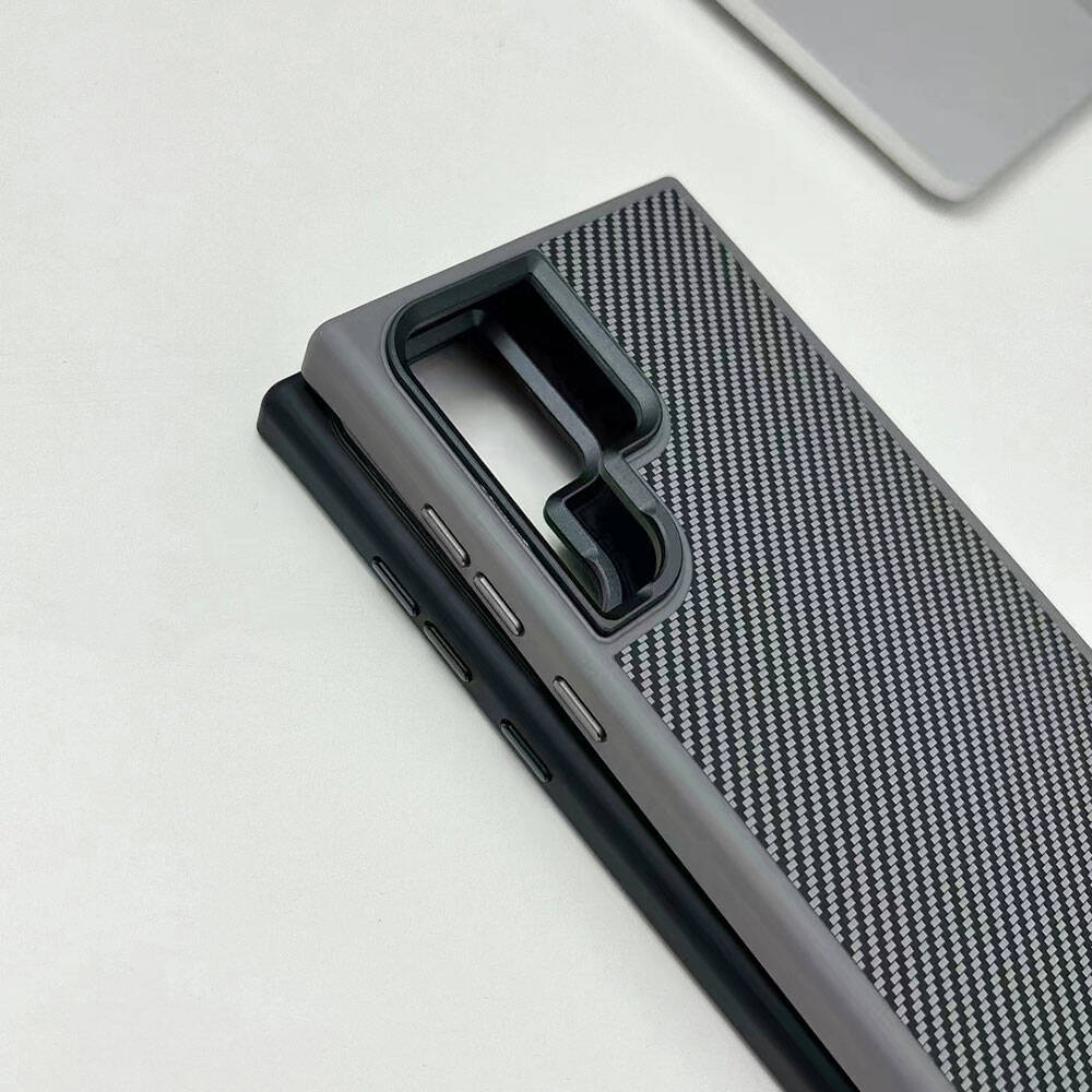 Galaxy S24 Ultra Kılıf M-safe Şarj Özellikli Karbon Fiber Görünümlü Zore Troy Kapak Siyah