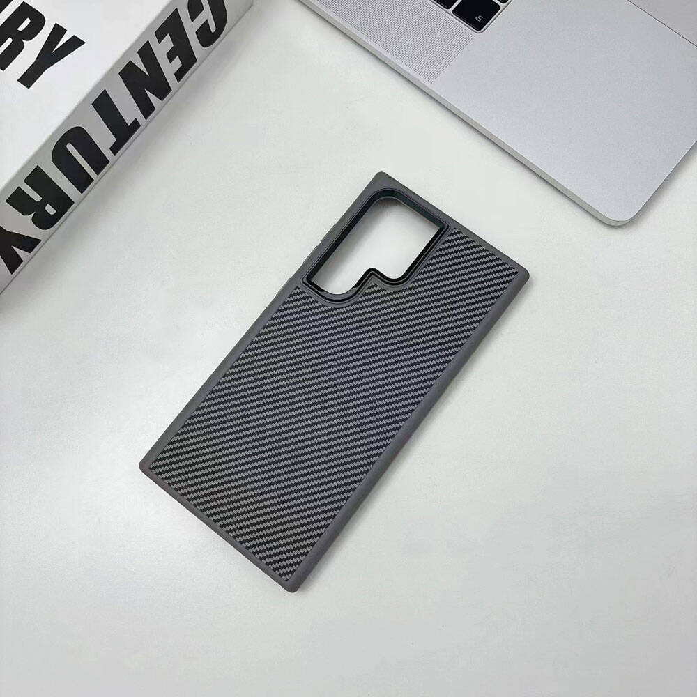 Galaxy S24 Ultra Kılıf M-safe Şarj Özellikli Karbon Fiber Görünümlü Zore Troy Kapak Siyah