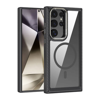 Galaxy S24 Ultra Kılıf M-safe Şarj Özellikli Sert PC Karbon Fiber Kenar Tasarımlı Zore Libero Kapak