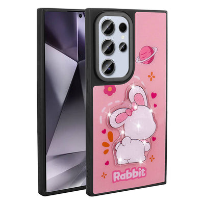 Galaxy S24 Ultra Kılıf Parlayan Kabartmalı İkonik Figürlü Zore Amas Silikon Kapak Pembe