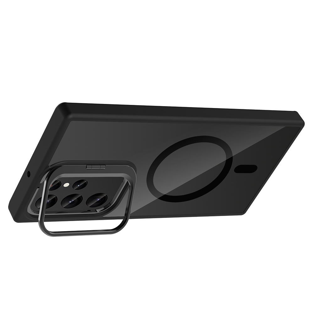 Galaxy S24 Ultra Kılıf Standlı ve Kamera Lens Hediyeli M-Safe Şarj Özellikli Zore Etro Kapak Pembe