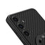 Galaxy S24 Wireless Şarj Özellikli Zore Kıpta Standlı M-safe Silikon Kapak Siyah Karbon