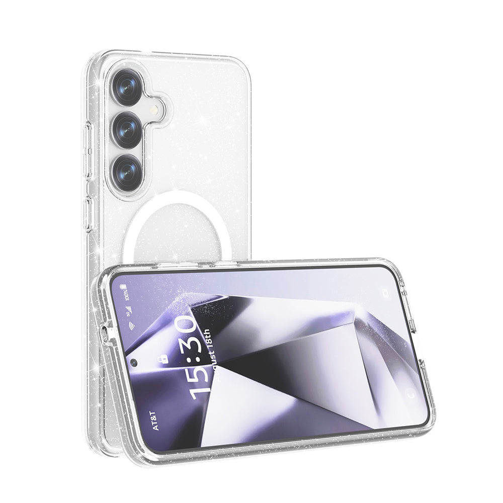 Galaxy S25 Kılıf M-safe Şarj Özellikli Parlayan Simli Saydam Renkli Zore Allstar Kapak Şeffaf