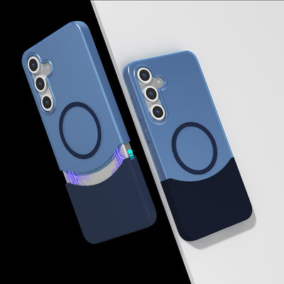 Galaxy S25 Plus Kılıf M-Safe Şarj Özellikli Mıknatıslı Zore Duble Kapak Lacivert