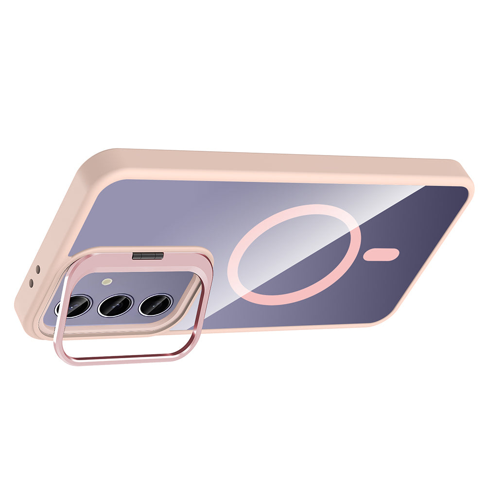 Galaxy S25 Plus Kılıf Standlı ve Kamera Lens Hediyeli M-Safe Şarj Özellikli Zore Etro Kapak Lacivert
