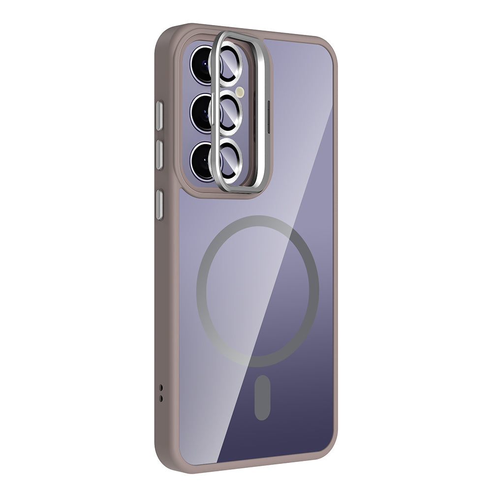 Galaxy S25 Plus Kılıf Standlı ve Kamera Lens Hediyeli M-Safe Şarj Özellikli Zore Etro Kapak Desert Titanyum