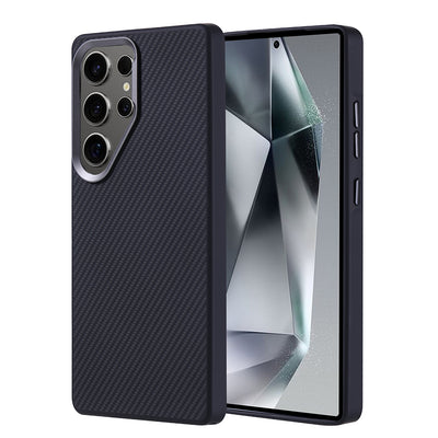 Galaxy S25 Ultra Kılıf M-safe Şarj Özellikli Karbon Fiber Görünümlü Zore Troy Kapak Siyah