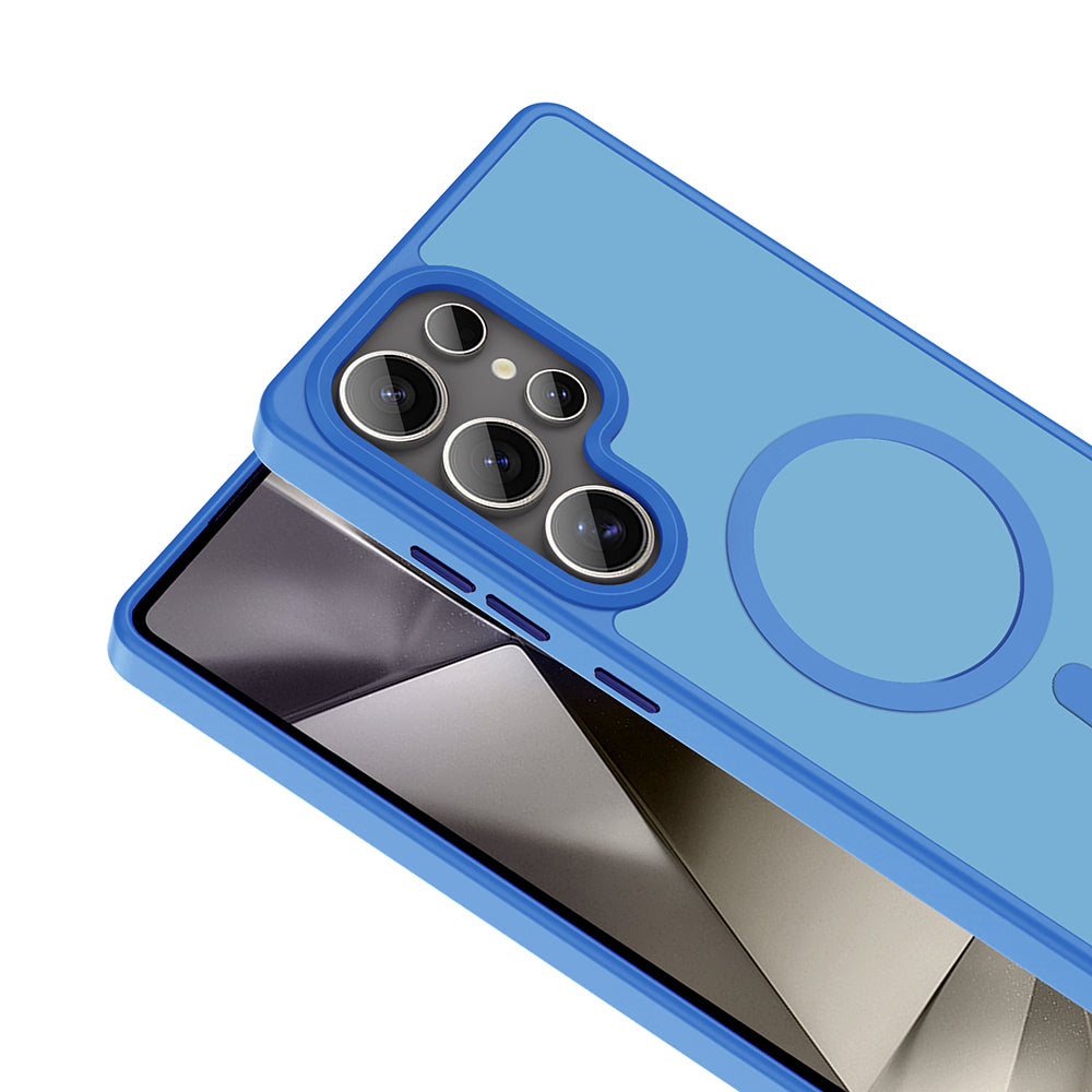 Galaxy S25 Ultra Kılıf M-safe Şarj Özellikli Mat Arka Yüzey Zore Sio Kapak Mavi