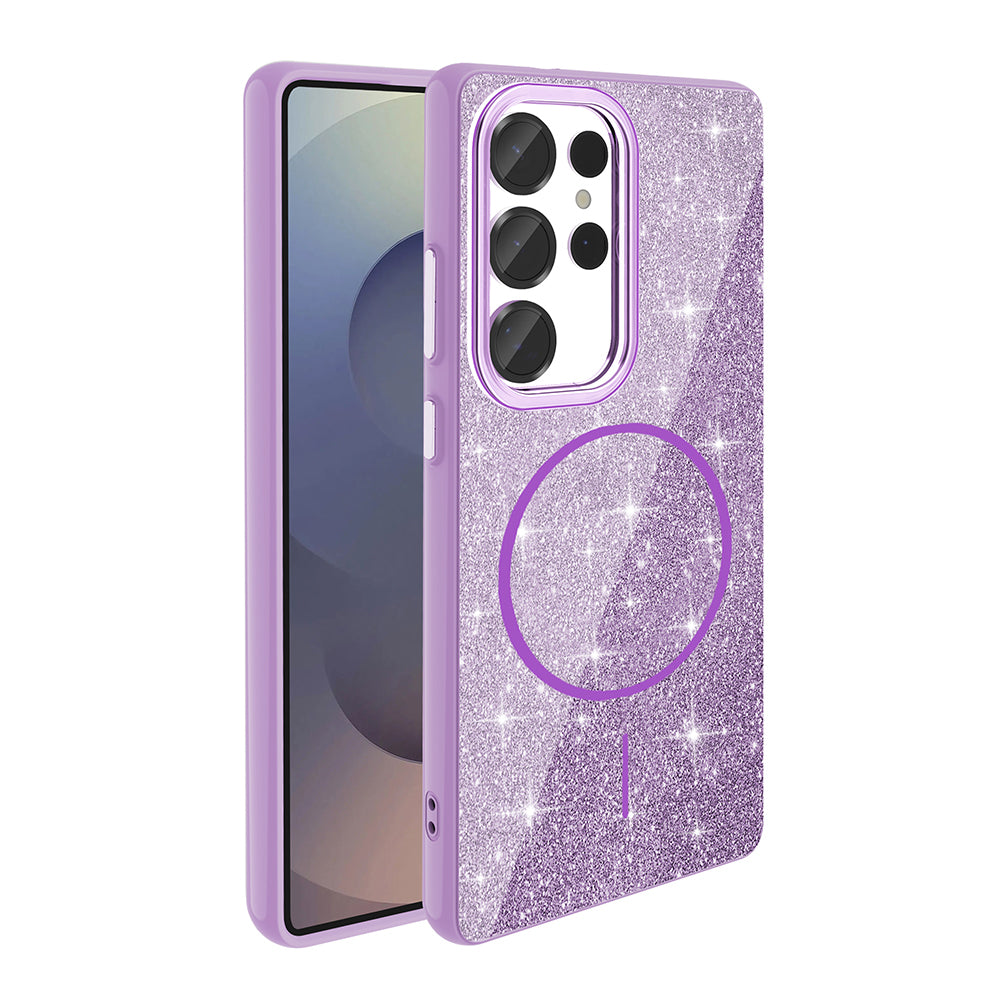 Galaxy S25 Ultra Kılıf M-safe Şarj Özellikli Parlayan Simli Zore Okso Kapak Beyaz