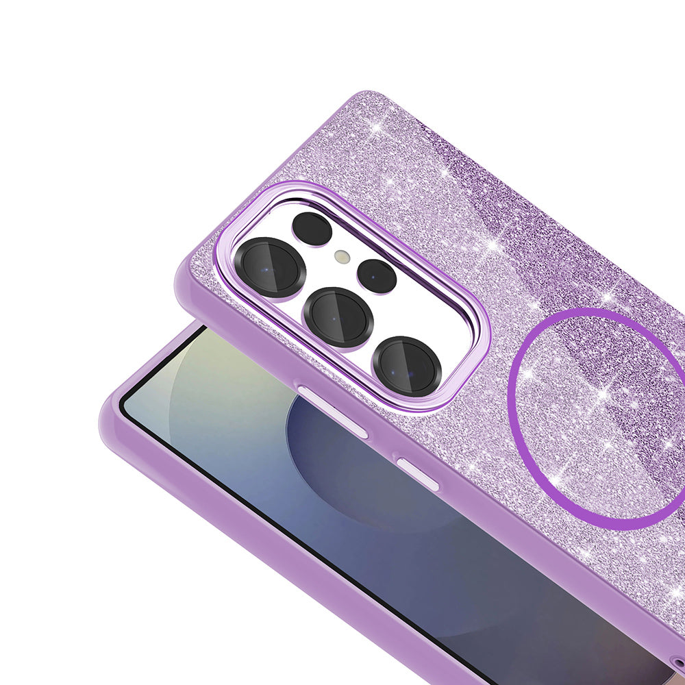 Galaxy S25 Ultra Kılıf M-safe Şarj Özellikli Parlayan Simli Zore Okso Kapak Gold