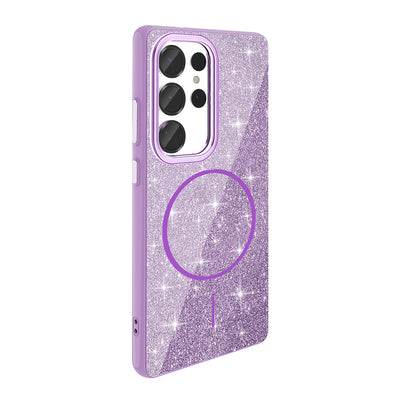 Galaxy S25 Ultra Kılıf M-safe Şarj Özellikli Parlayan Simli Zore Okso Kapak Derin Mor