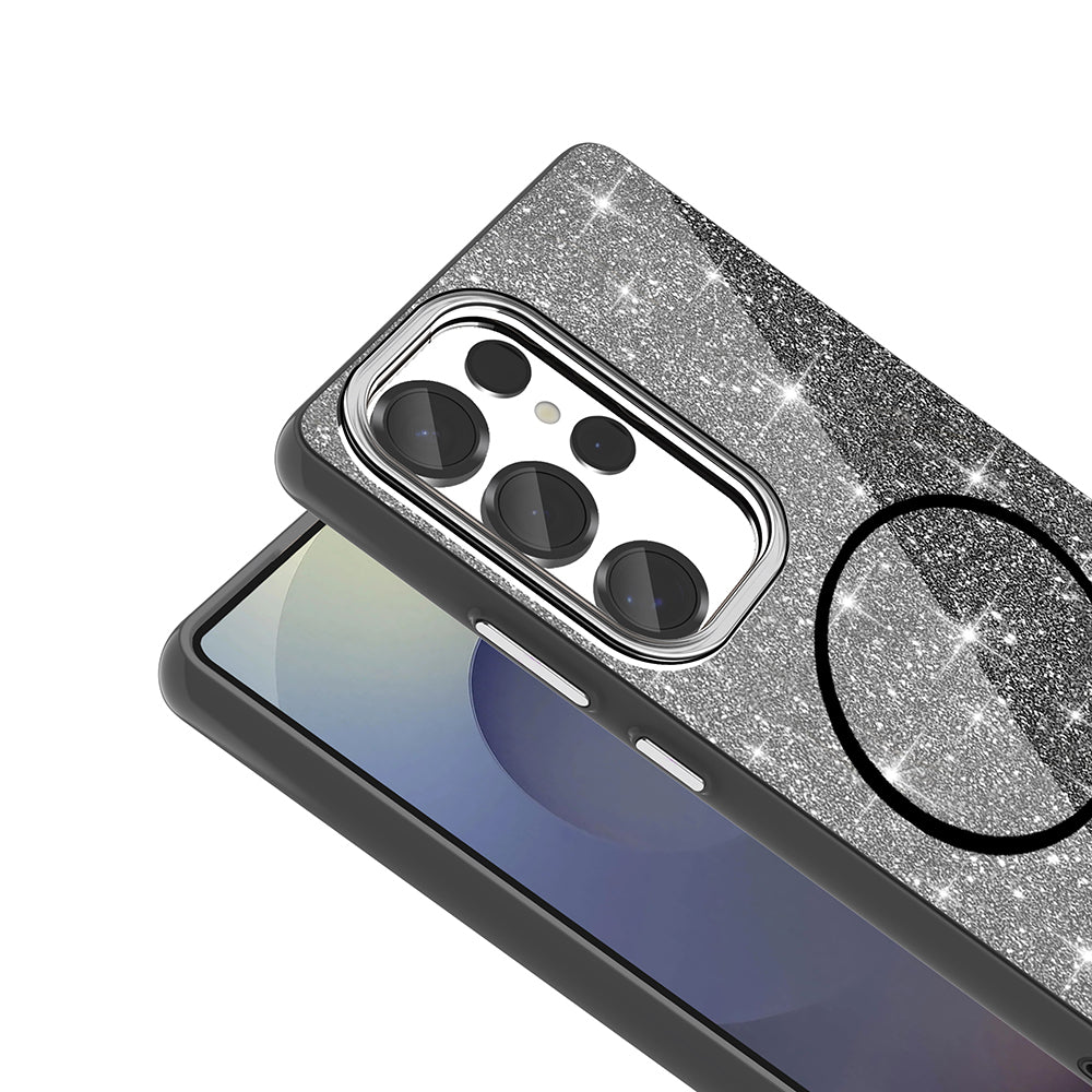 Galaxy S25 Ultra Kılıf M-safe Şarj Özellikli Parlayan Simli Zore Okso Kapak Beyaz