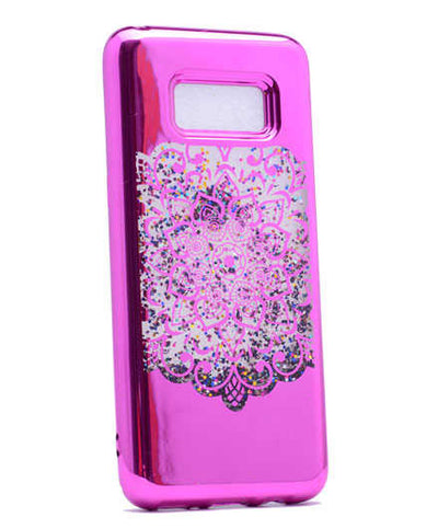 Galaxy S8 Kılıf Zore Lazer Çiçekli Sıvılı Silikon Pembe Koyu