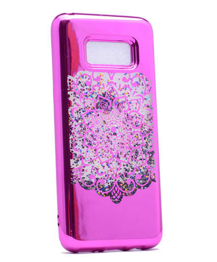 Galaxy S8 Plus Kılıf Zore Lazer Çiçekli Sıvılı Silikon Pembe Koyu