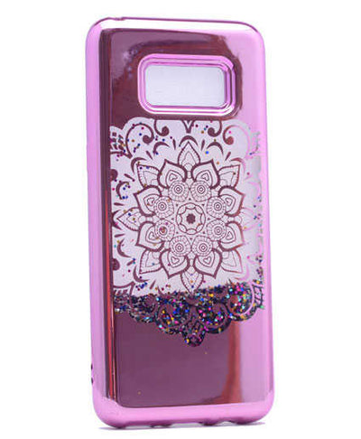 Galaxy S8 Plus Kılıf Zore Lazer Çiçekli Sıvılı Silikon Pembe Açık