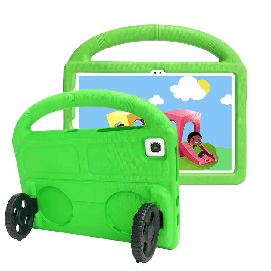 Galaxy T720 Tab S5E Zore Wheel Car Tekerlek Standlı Tablet Eva Silikon Kılıf Yeşil