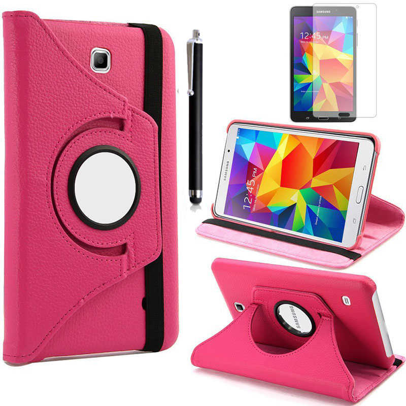 Galaxy Tab 4 7.0 T230 Zore Dönebilen Standlı Kılıf Pembe Koyu
