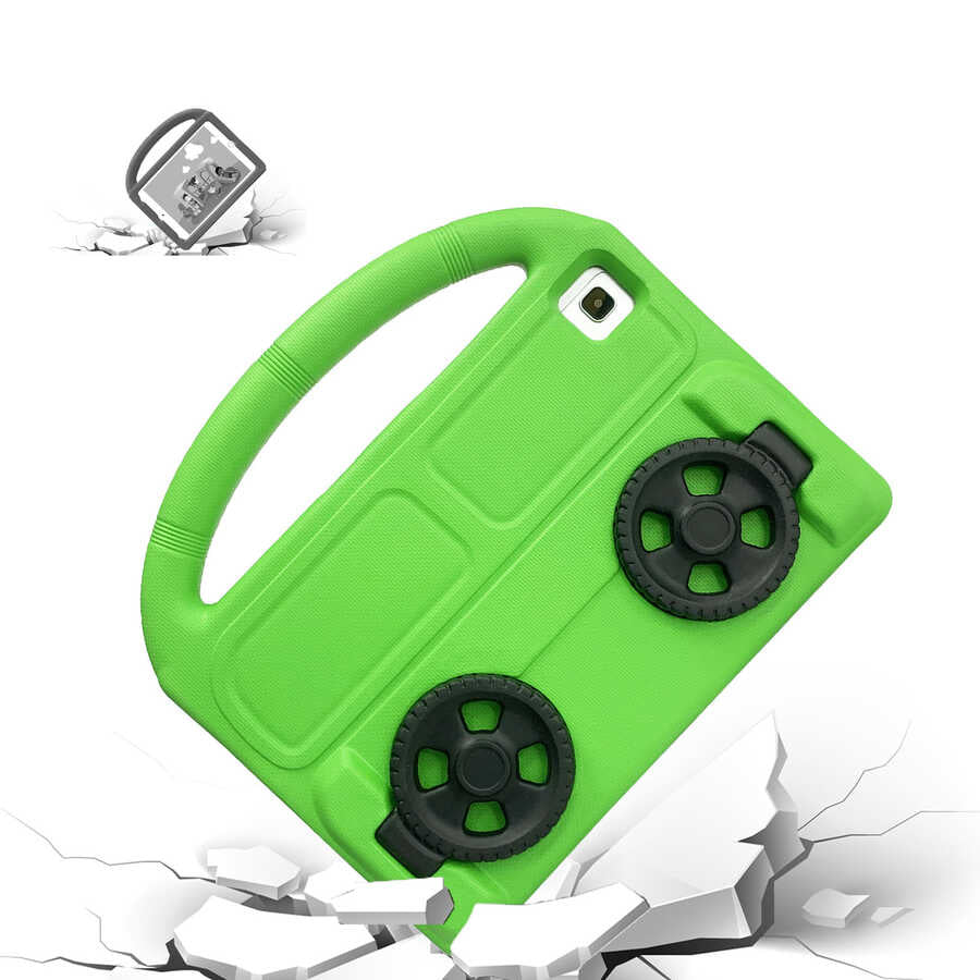 Galaxy Tab A7 10.4 T500 2020 Zore Wheel Car Tekerlek Standlı Tablet Eva Silikon Kılıf Pembe Koyu