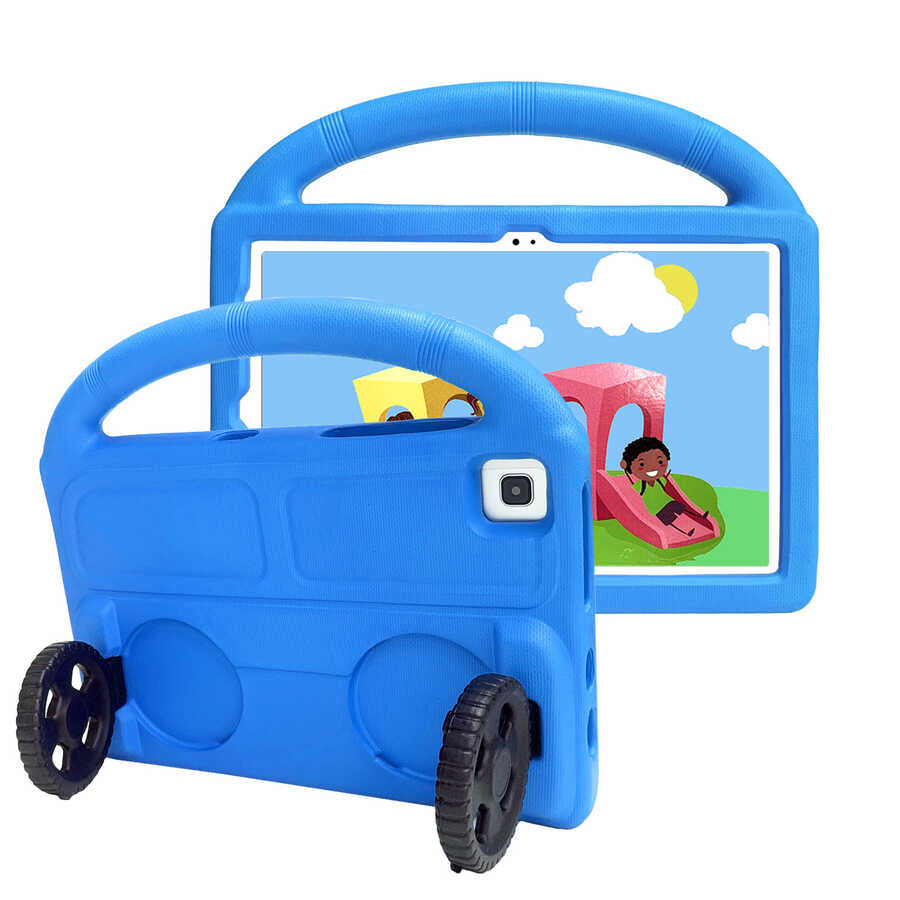 Galaxy Tab A7 10.4 T500 2020 Zore Wheel Car Tekerlek Standlı Tablet Eva Silikon Kılıf Mavi