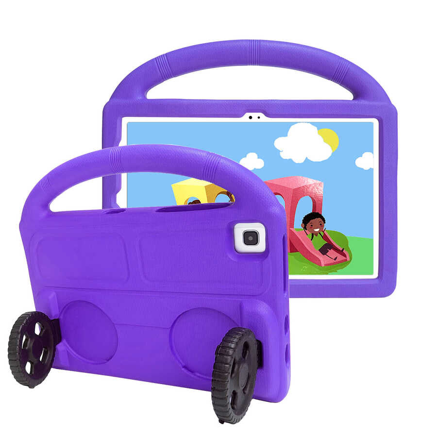 Galaxy Tab A7 10.4 T500 2020 Zore Wheel Car Tekerlek Standlı Tablet Eva Silikon Kılıf Mor